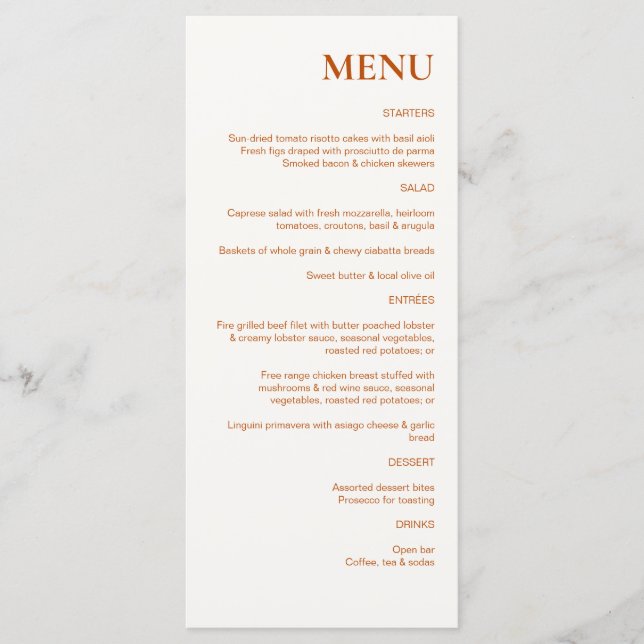Menu Terracotta Rustic Chic Wedding (Frente)
