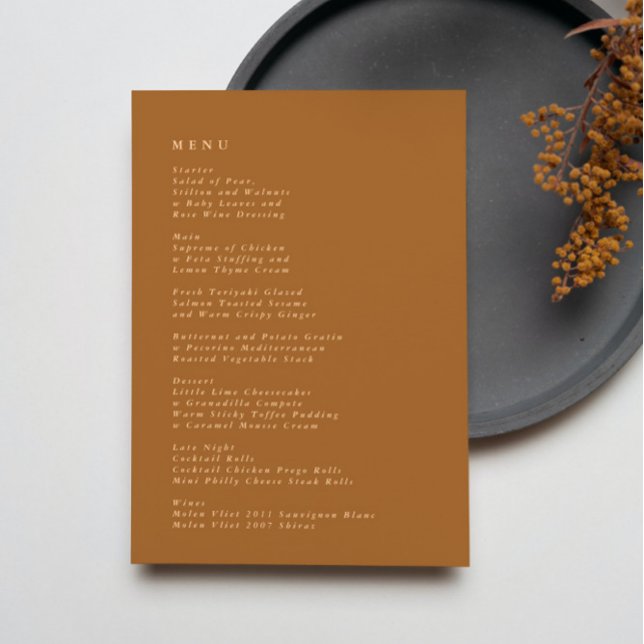 Menu Terracotta Simple Plain Modern Wedding (Criador carregado)