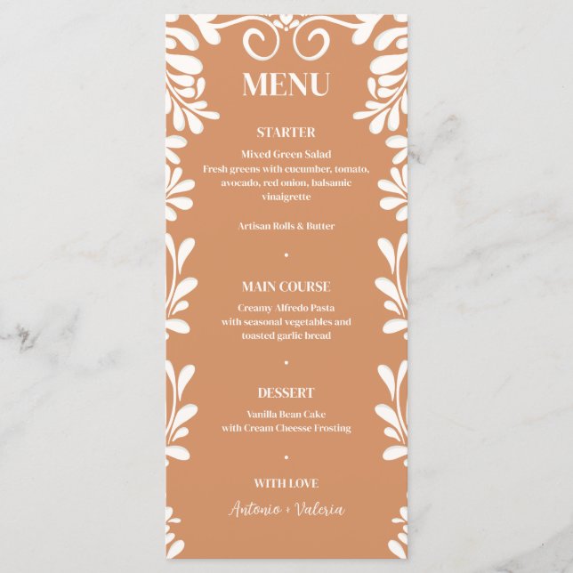 Menu Terracotta Talavera Casamento Mexicano (Frente)
