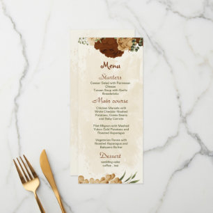 Menu terracotta terra-tona floral casamento verde