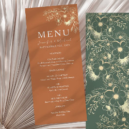 Menu Terracotta Verde-Oliva e Casamento Floral Dourado