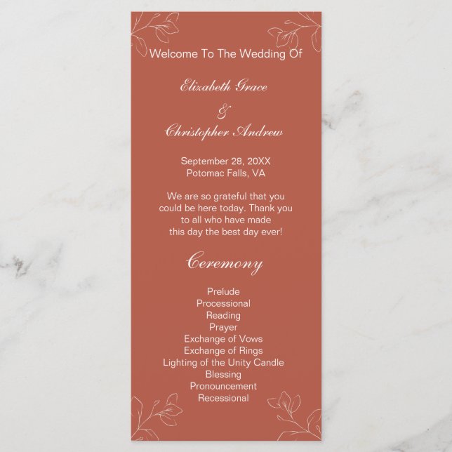Menu Terracotta White Floral Botanical Weding Program (Frente)