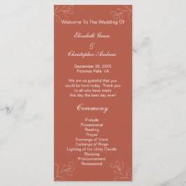 Menu Terracotta White Floral Botanical Weding Program