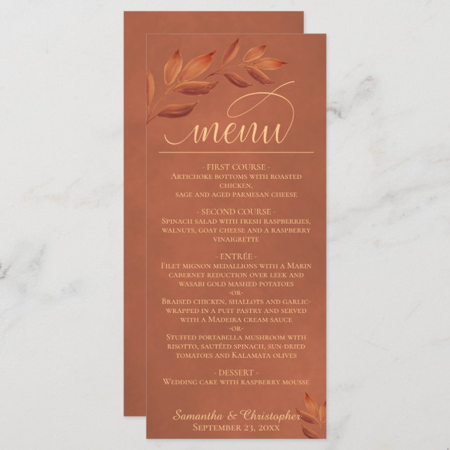 Menu Terracotta Wistful Deixa Casamento Moderno (Frente/Verso)