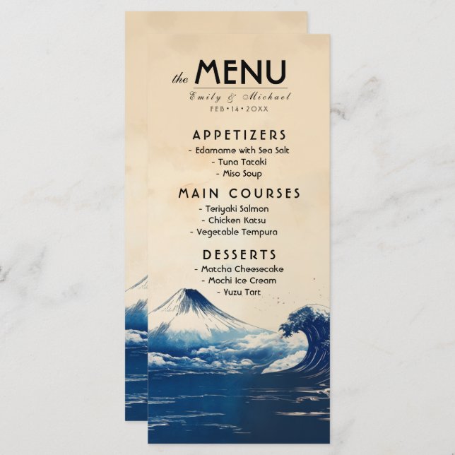 Menu + texto adorável Harmonia Japonesa com Fuji (Frente/Verso)