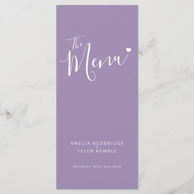 Menu texto de caligrafia coração branco no casamento ro (Frente)