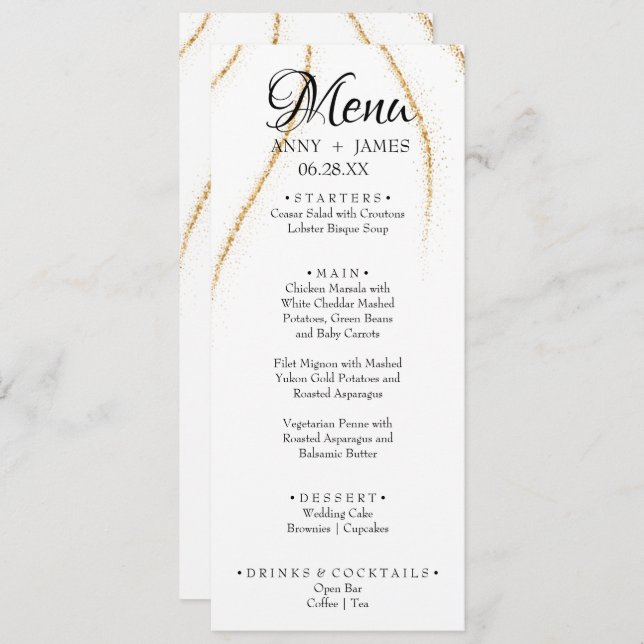 Menu Texto Personalizado Simples Dourado Casamento com  (Frente/Verso)