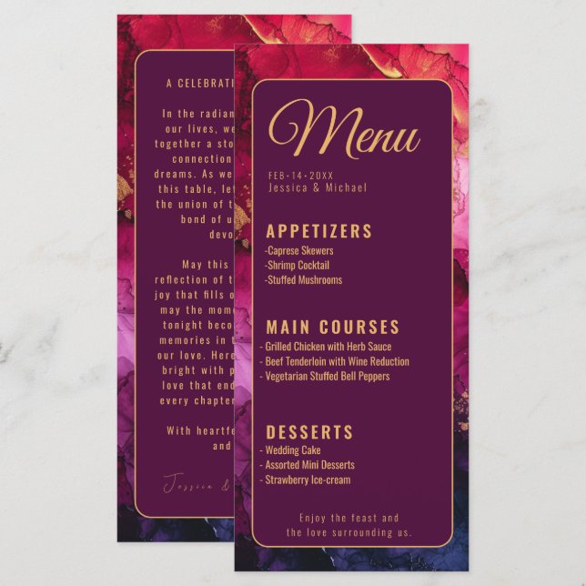 MENU + texto @ verso Elegância Celestial em Mármor (Frente/Verso)