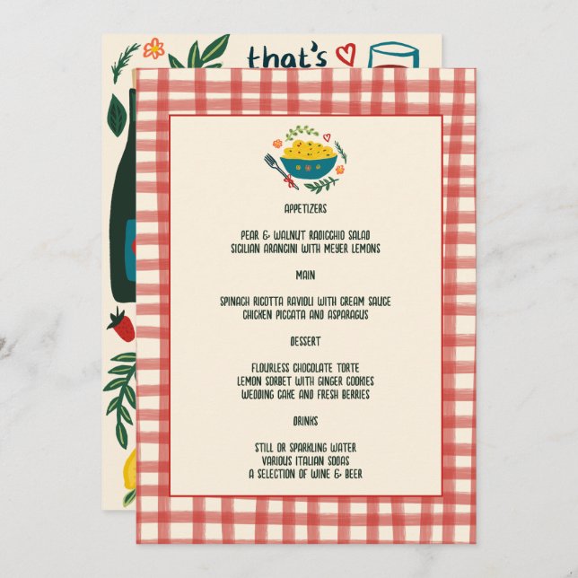 Menu That's Amore Italian Food Love Whimsical CUSTOM (Frente/Verso)