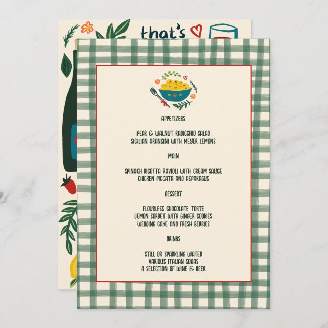 Menu That's Amore Italian Food Love Whimsical CUSTOM (Frente/Verso)