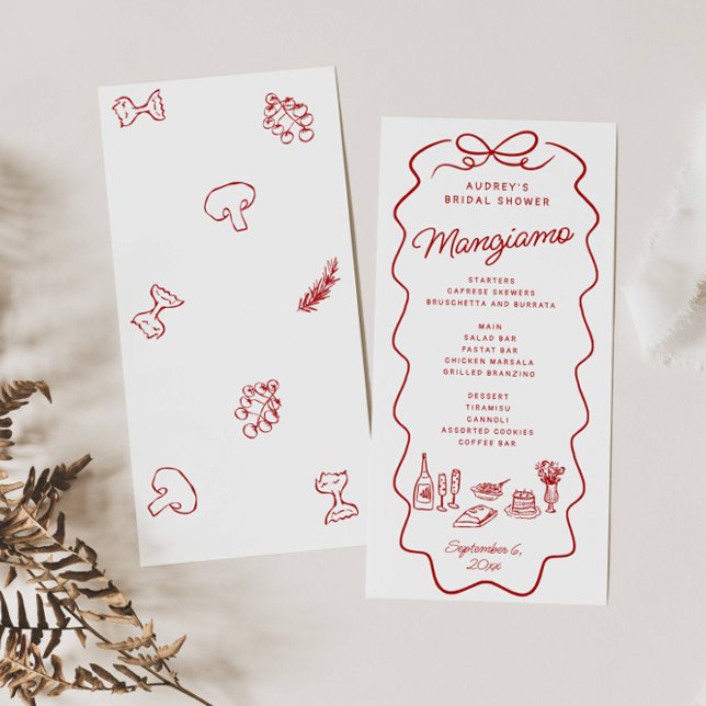 Menu That's Amore Red Doodle Frame Bridal Shower (Criador carregado)