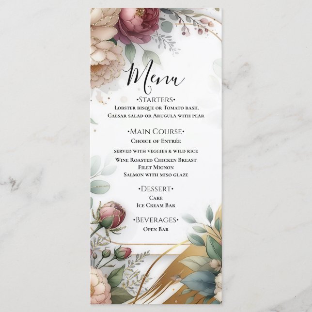 Menu The Gilded Secret Garden Floral Glam Wedding  (Frente)