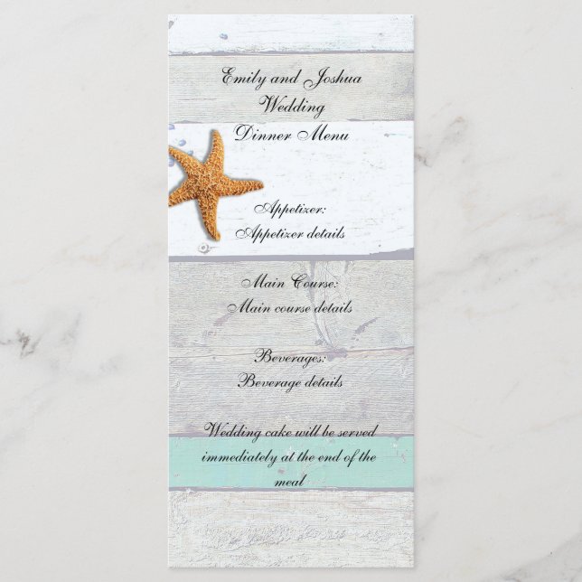 Menu Theme Starfish Rustic Casamento (Frente)