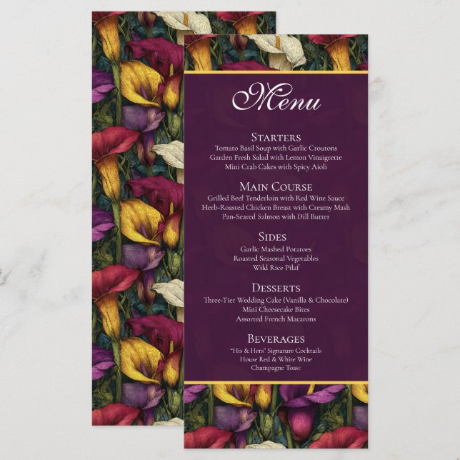 Menu This Calla Lilies flower theme wedding product con (Frente/Verso)