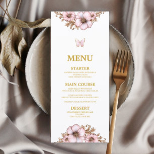 Menu Tiaro Dourado Rosa Borboleta Quinceañera