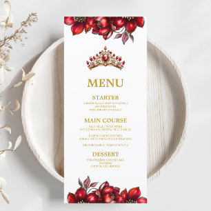 Menu Tiaro Floral Vermelho Dourado Quinceañera