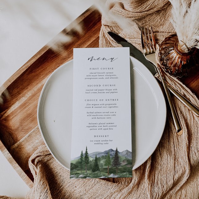 Menu Timberline | Casamento por Aquarela da Floresta Mo (Criador carregado)