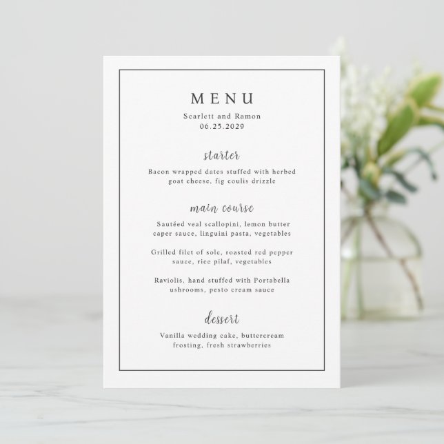 Menu Timeless Black and White Elegant Wedding (Em pé/Frente)