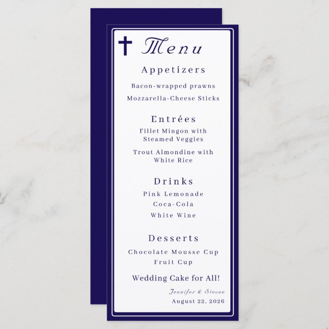 Menu Timeless Catholic Monogrammed Wedding (Frente/Verso)