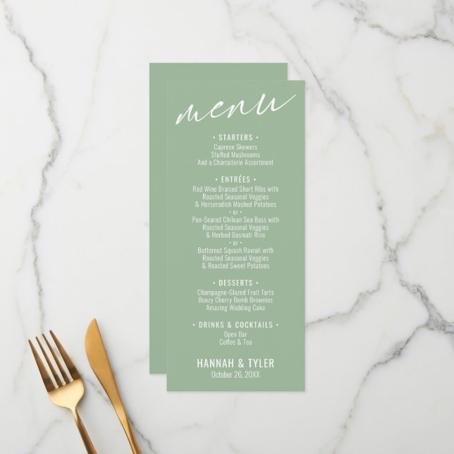 Menu Tipografia Contemporânea Simples e Elegante Verde  (Frente/Verso In Situ)