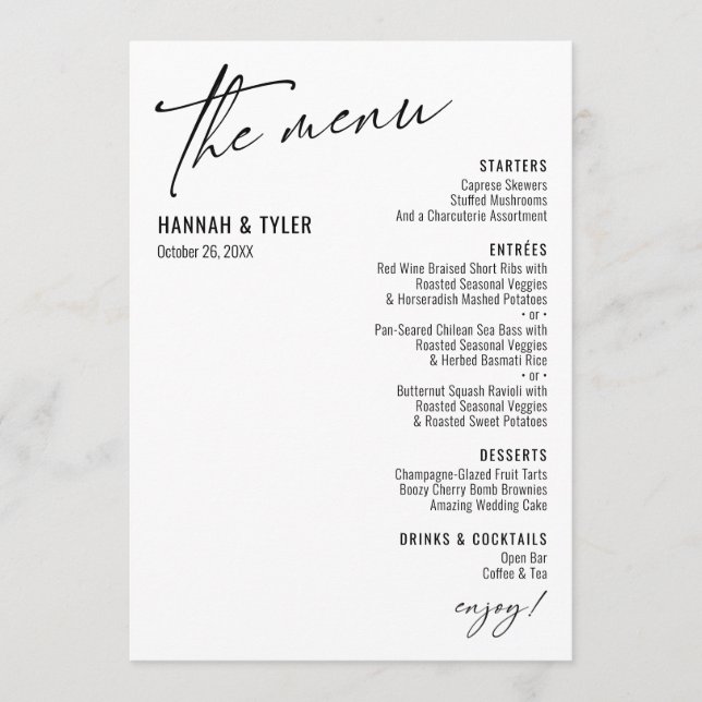 Menu Tipografia Contemporânea Simples Elegante - Branco (Frente)