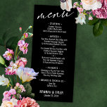 Menu Tipografia Contemporânea Simples Elegante Preta<br><div class="desc">A distinção desta suíte é devida à fonte de escrita manual contemporânea usada para frases de sotaque. Nesta peça específica, esta elegante fonte foi usada para criar um gráfico que simplesmente lê "menu" no topo. Use os campos modelo para adicionar seus detalhes pessoais. O plano de fundo pode ser alterado...</div>