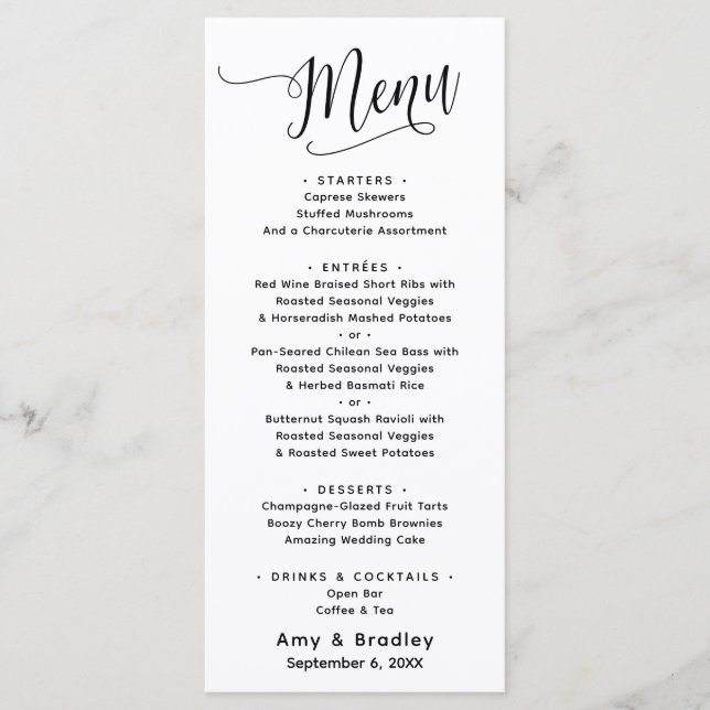 Menu Tipografia de Script Elegante - Branco Simples (Frente)