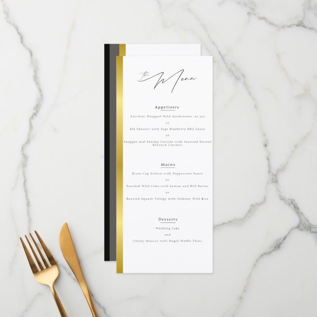 Menu Tipografia Elegante Casamento Dourado de Stripe Br (Frente/Verso In Situ)