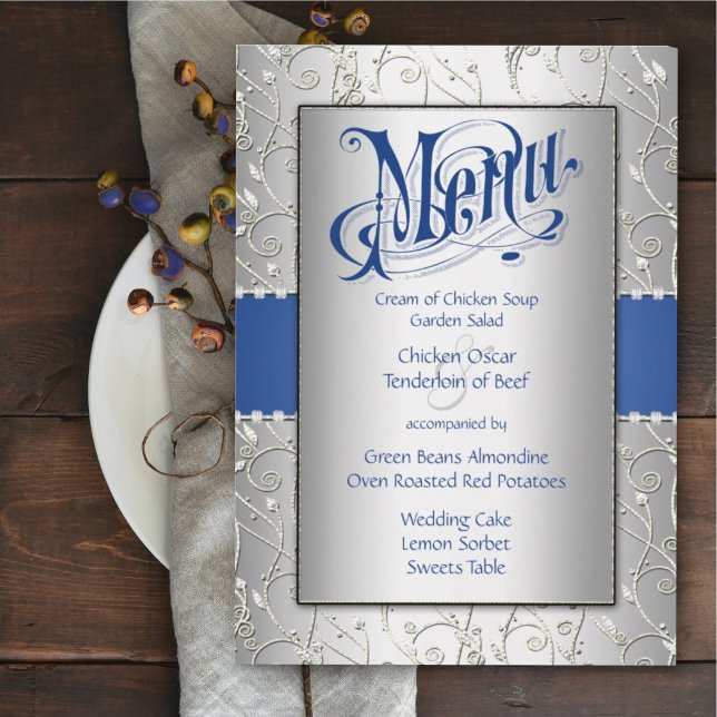 Menu Tipografia Monograma Casamento Real Blue Silver (Criador carregado)