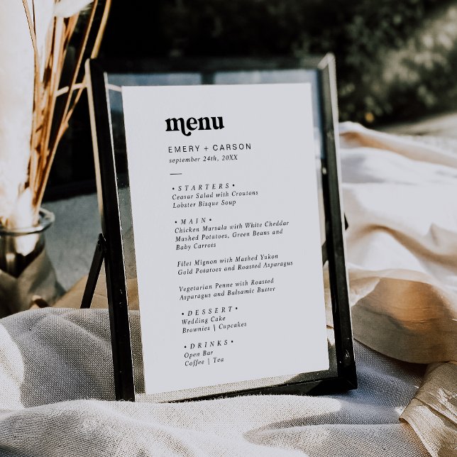 Menu Tipografia Negra Moderna Casamento Duplo Lado (Criador carregado)