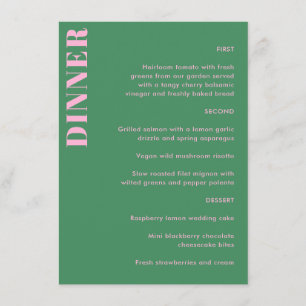 Menu Tipografia Negrita Rosa Verde Jantar de Casamento 
