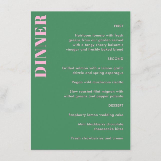 Menu Tipografia Negrita Rosa Verde Jantar de Casamento  (Frente)