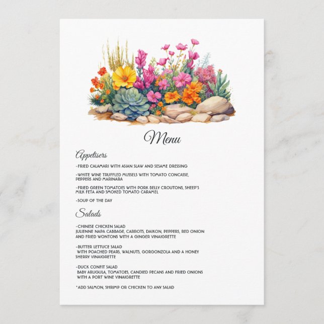 Menu Tons Florais de Deserto Casamento (Frente)