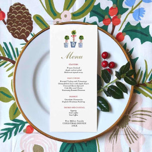 Menu Tópico de boxwood com janto de Natal de arco verme
