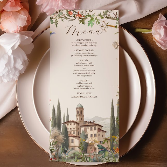 Menu Toscânia Watercolor Itália Casamento de Destino (Criador carregado)
