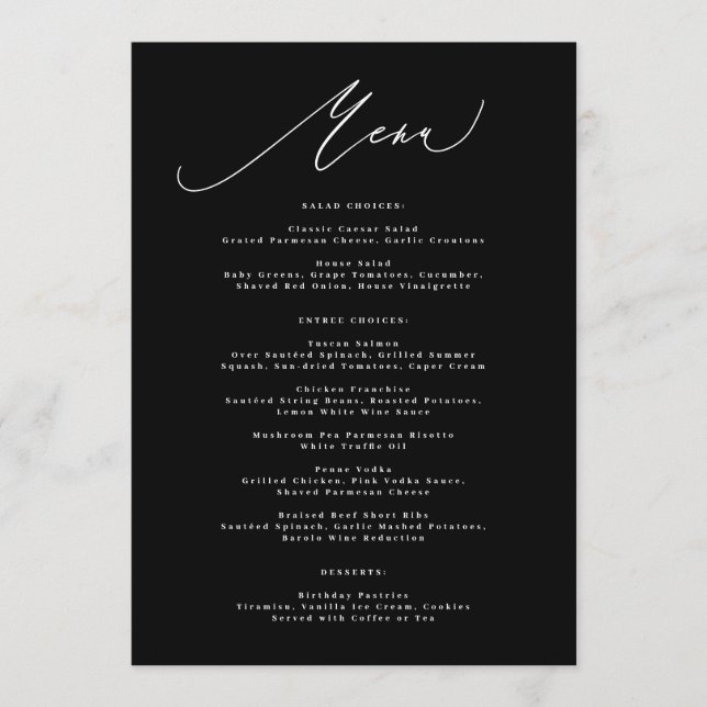 Menu Traditional 5 x 7 Elegant Black White Calligraphy (Frente)