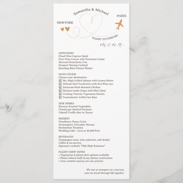 Menu Travel Theme Wedding Reception Dinner (Frente)