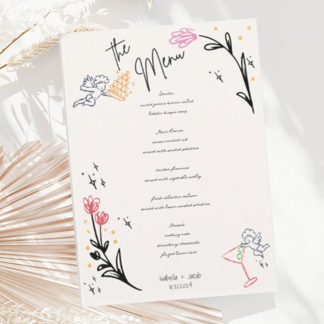 Menu Trendy Hand Desenhou Casamento de Grãozinho (Criador carregado)