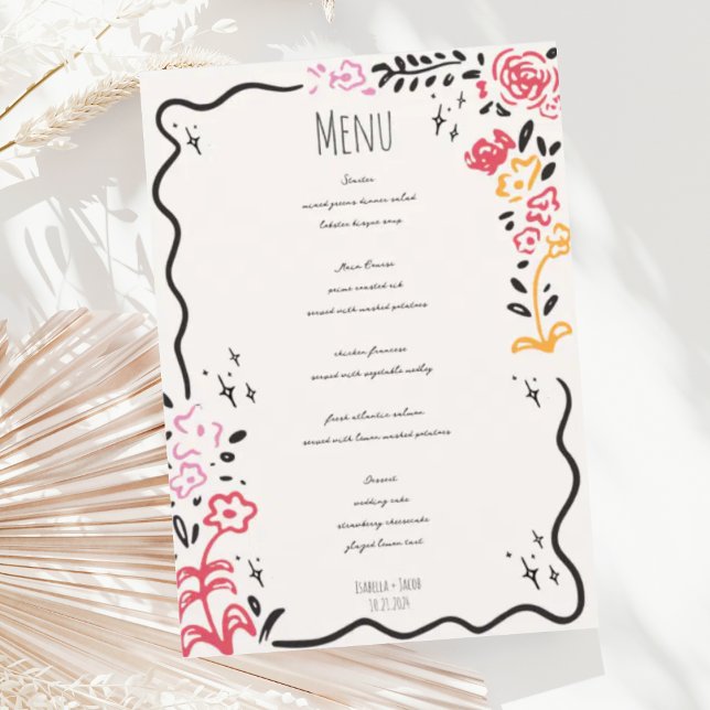 Menu Trendy Hand Desenhou Casamento de Grãozinho (Criador carregado)