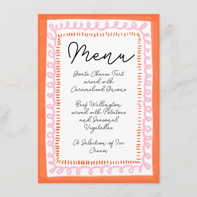 Menu Trendy Orange e Pink Squiggy Wavy Border (Frente)
