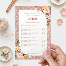 Menu Trendy Rosa Glitter Floral Beauty Salon