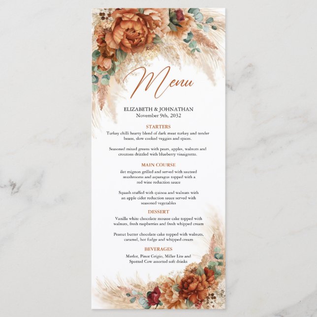 Menu Trendy terracotta pampas capa eucalipto (Frente)