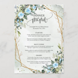 Menu Trendy Watercolor Flores azuis geladas Ouro Eucaly