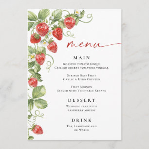 Menu Trendy Watercolor Strawberry Chá de panela