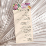 Menu Tropical Floral Colorida | Janto Casamento Peach<br><div class="desc">Esta floral tropical colorida | o menu janto de casamento de pêssego é perfeito para o seu destino moderno de boho, verde, roxo, casamento de pêssego. Design apresenta um buquê elegante de verde-aquarela de praia clássico e flores que podem incluir eucalipto verde-sábio, proteína vermelha e mauve, hibisco rosa-pincel, pássaro laranja...</div>