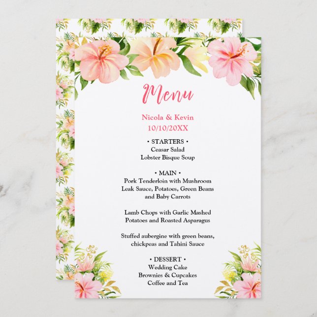 Menu Tropical Jungle Floral Wedding (Frente/Verso)