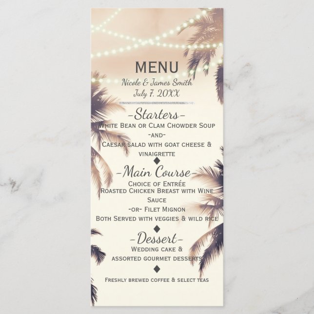 Menu Tropical Palm Trees & Lights Cream Dream (Frente)