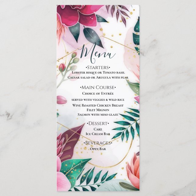 Menu Tropical Stardust Garden Floral Paradise Wedding  (Frente)