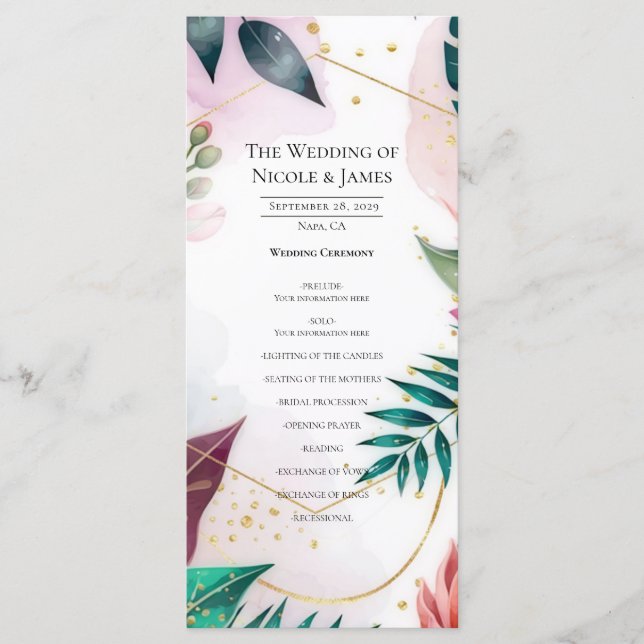 Menu Tropical Stardust Garden Floral Paradise Wedding  (Frente)
