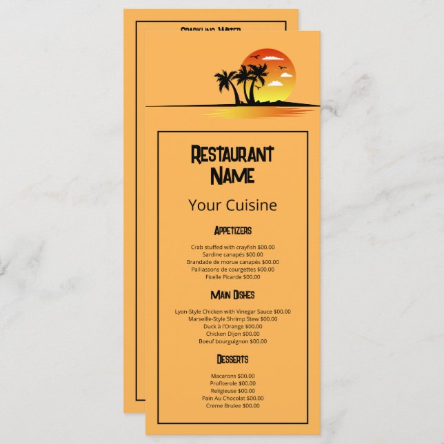 Menu Tropical Sunrise, Restaurante Slimline (Frente/Verso)